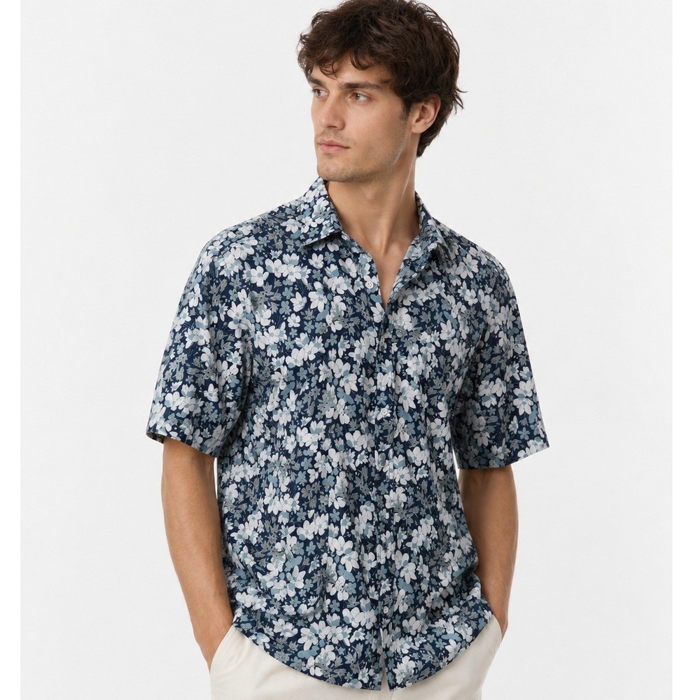 Henri James Mens Hyper Stretch Floral Button Down Shirt Navy XL NWT
